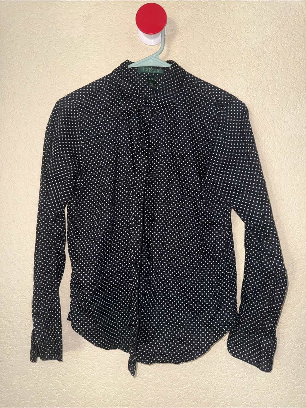 Lauren Ralph Lauren Petite M Black White Polka Dot Blouse